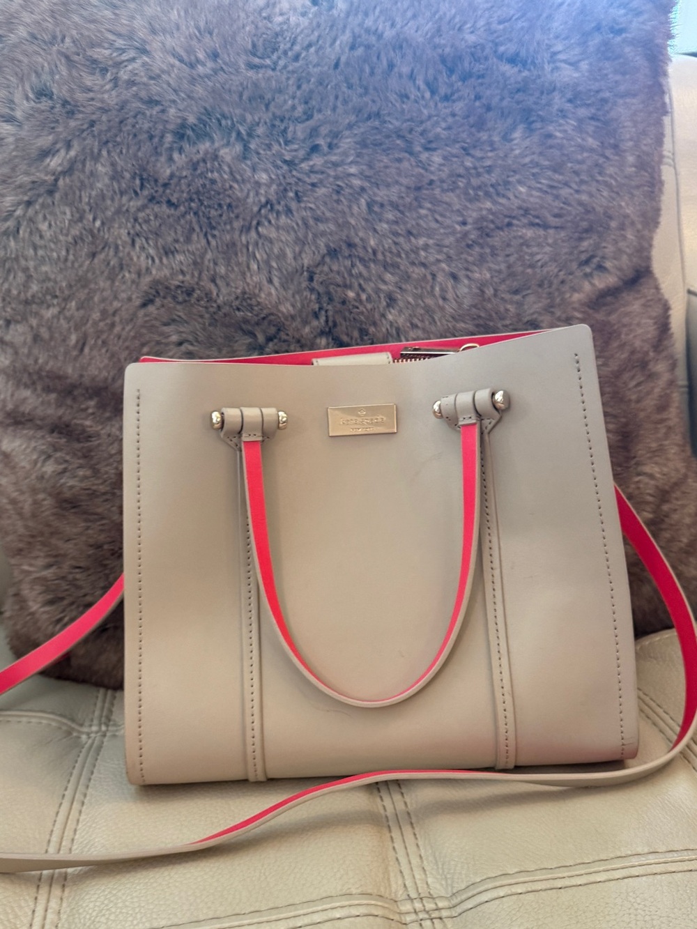 kate spade Beige mini Tote with hot pink Trim